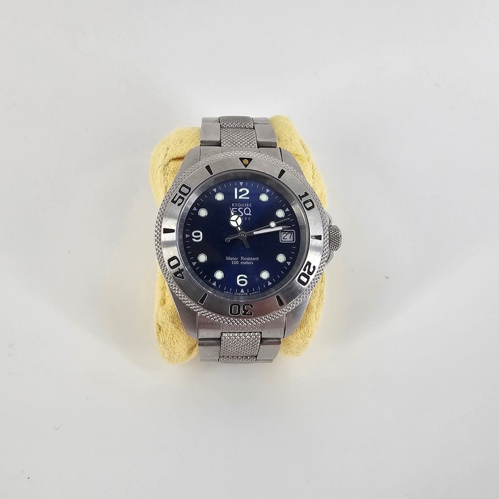 ESQ Movado Mens Watch E5067 Silver Blue Dial Stainless Steel Diver Quartz 40mm